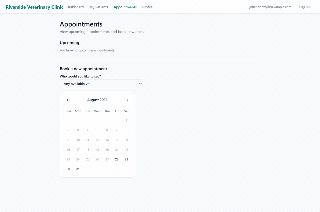 Animation of a client booking their own appointment in the FastVet client portal.